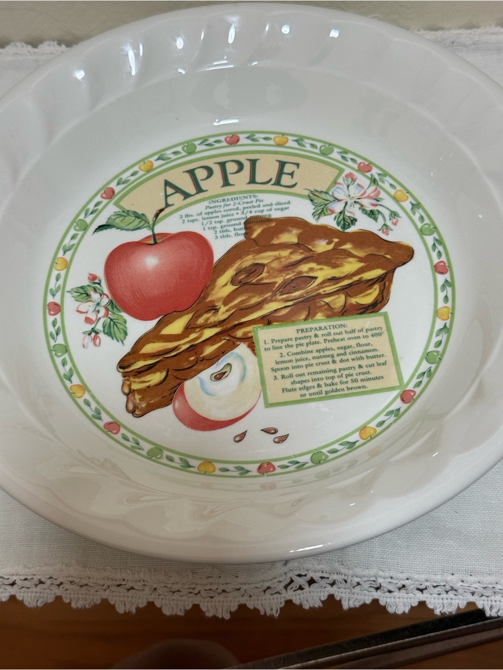 Vintage Himark Korea Golden Apple Pie Recipe Plate 10" White Ceramic Oven Safe